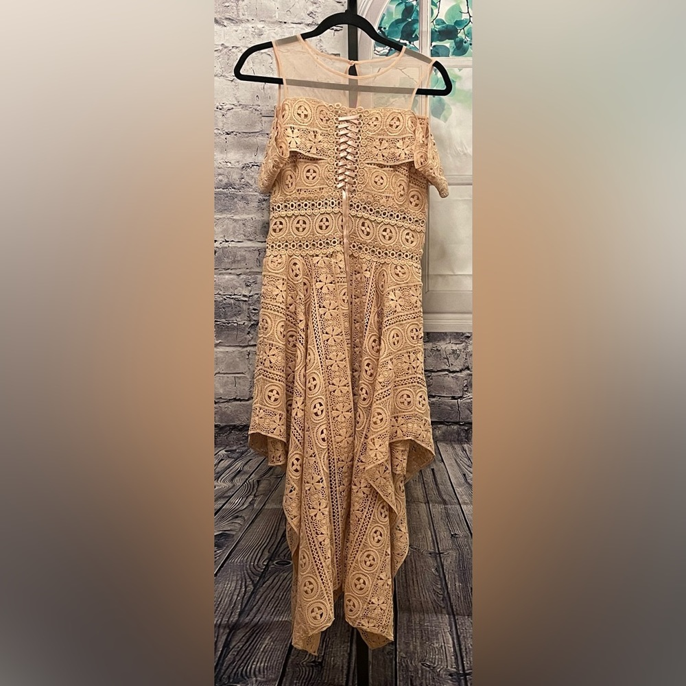 Peachy colored thick lace dress